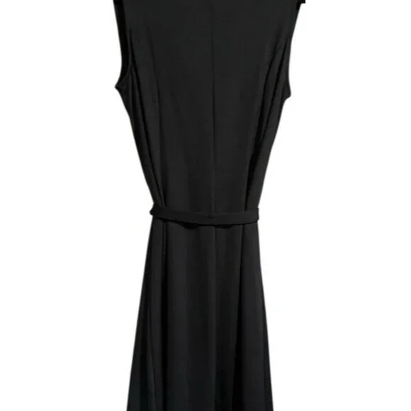 Elegant Sophisticated Sleeveless Black Cowl Neck Midi Dress With Tie Belt Size M - Picture 4 of 13